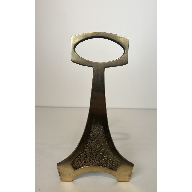 Paire de Chenets en Laiton et Fer Forgé de Style Arts & Crafts, Travail Français, Vers 1970