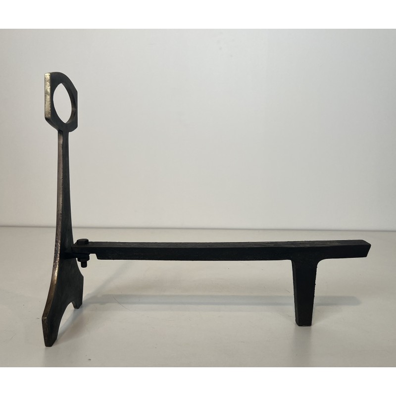 Pair of Brass and Wrought Iron Andirons in the Arts & Crafts Style, French Work, circa 1970