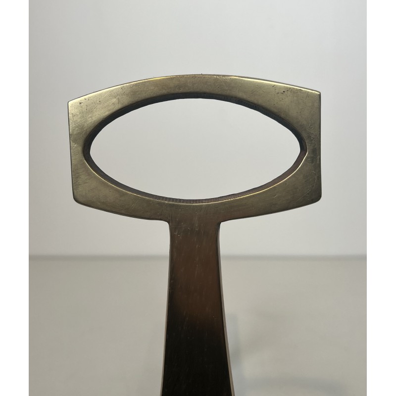 Paire de Chenets en Laiton et Fer Forgé de Style Arts & Crafts, Travail Français, Vers 1970