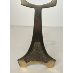 Pair of Brass and Wrought Iron Andirons in the Arts & Crafts Style, French Work, circa 1970