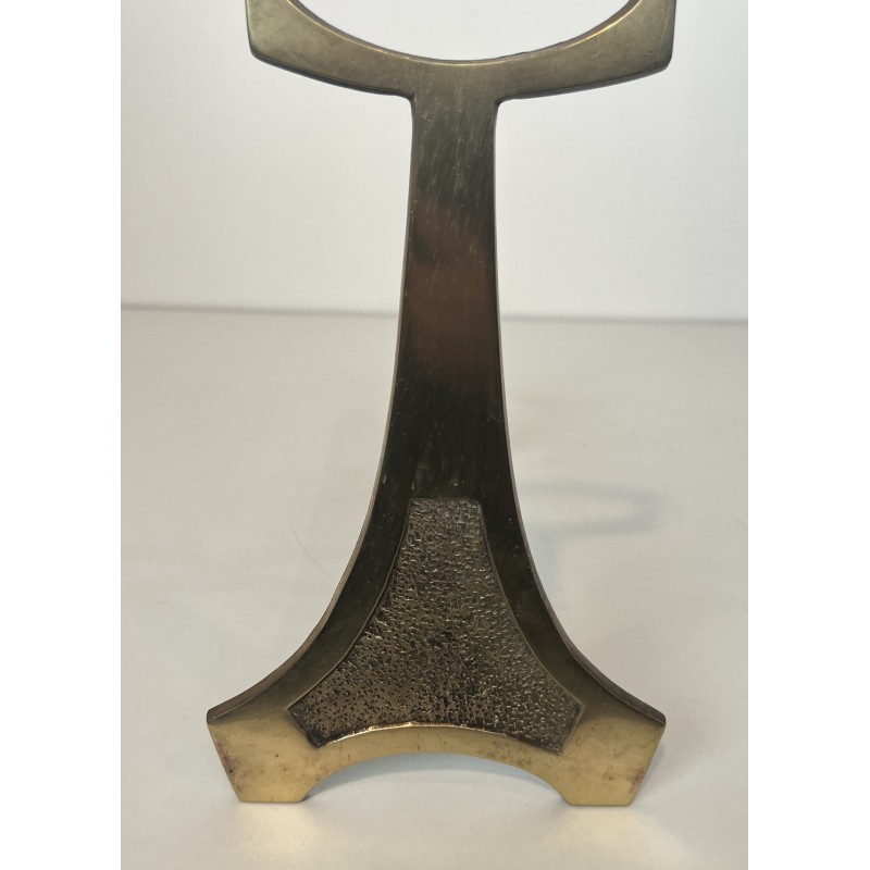 Paire de Chenets en Laiton et Fer Forgé de Style Arts & Crafts, Travail Français, Vers 1970