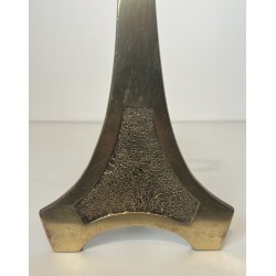 Paire de Chenets en Laiton et Fer Forgé de Style Arts & Crafts, Travail Français, Vers 1970