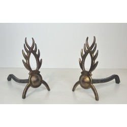Pair of Gilt Wrought Iron Andirons in the Style of Garouste et Bonnetti, French Work, circa 1970