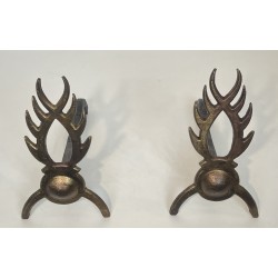 Paire de Chenets en Fer Forgé Doré dans le Goût de Garouste et Bonnetti, Travail Français, Vers 1970