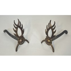 Pair of Gilt Wrought Iron Andirons in the Style of Garouste et Bonnetti, French Work, circa 1970