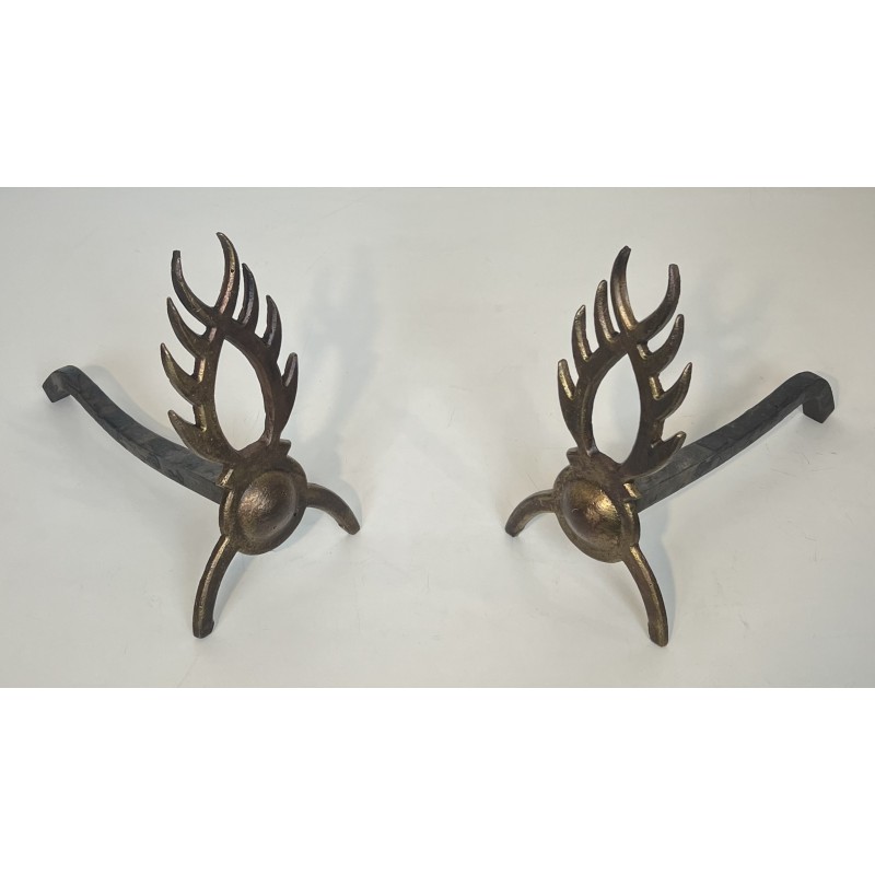 Pair of Gilt Wrought Iron Andirons in the Style of Garouste et Bonnetti, French Work, circa 1970