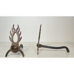 Paire de Chenets en Fer Forgé Doré dans le Goût de Garouste et Bonnetti, Travail Français, Vers 1970