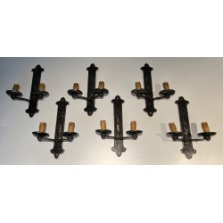 Set of Six Wrought Iron Wall Lights, French Work, circa 1950