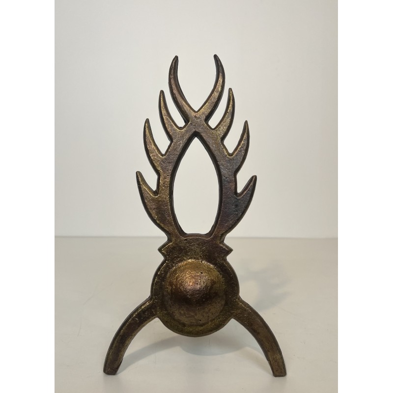 Pair of Gilt Wrought Iron Andirons in the Style of Garouste et Bonnetti, French Work, circa 1970