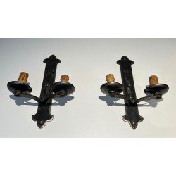 Suite de Six Appliques en Fer Forgé. Travail Français. Vers 1950