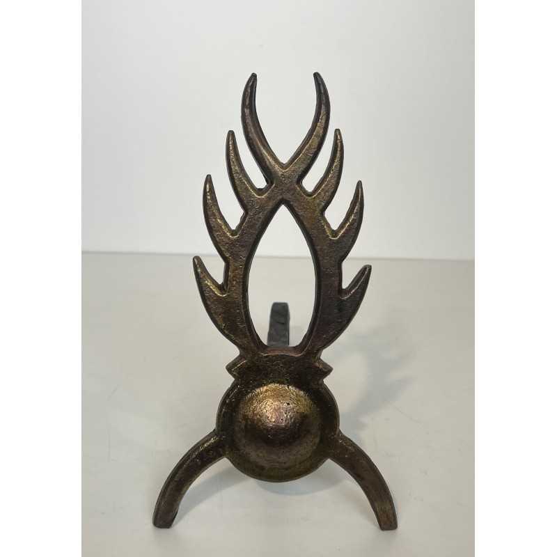 Pair of Gilt Wrought Iron Andirons in the Style of Garouste et Bonnetti, French Work, circa 1970