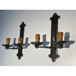 Set of Six Wrought Iron Wall Lights, French Work, circa 1950