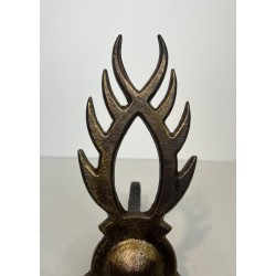 Paire de Chenets en Fer Forgé Doré dans le Goût de Garouste et Bonnetti, Travail Français, Vers 1970