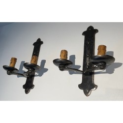 Set of Six Wrought Iron Wall Lights, French Work, circa 1950