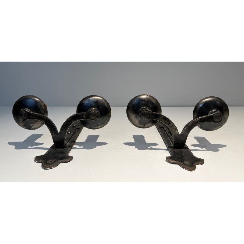Set of Six Wrought Iron Wall Lights, French Work, circa 1950