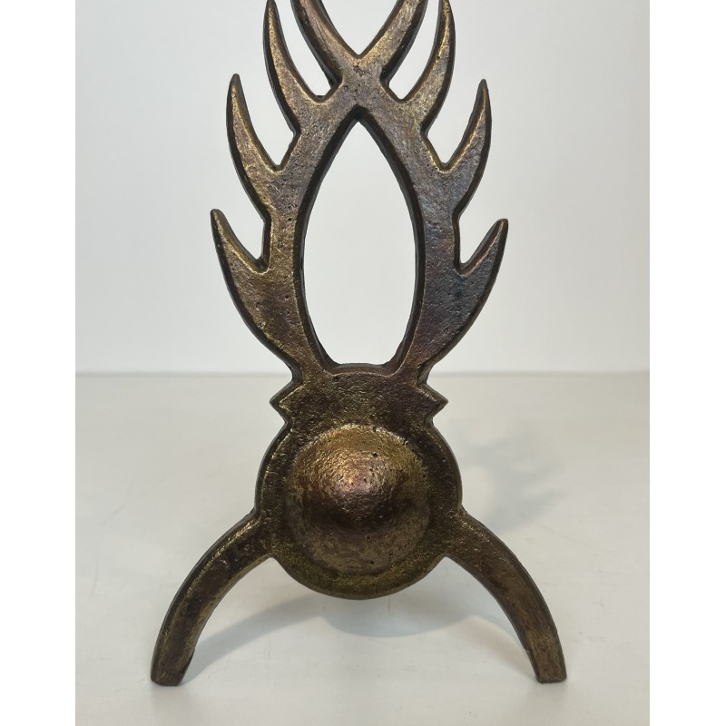 Pair of Gilt Wrought Iron Andirons in the Style of Garouste et Bonnetti, French Work, circa 1970