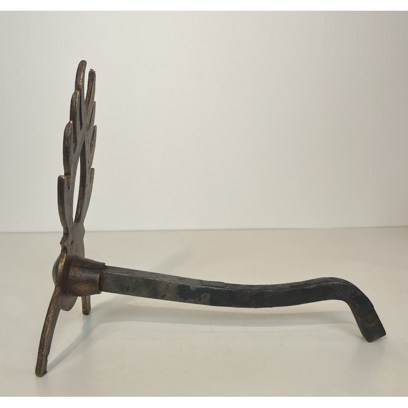 Paire de Chenets en Fer Forgé Doré dans le Goût de Garouste et Bonnetti, Travail Français, Vers 1970