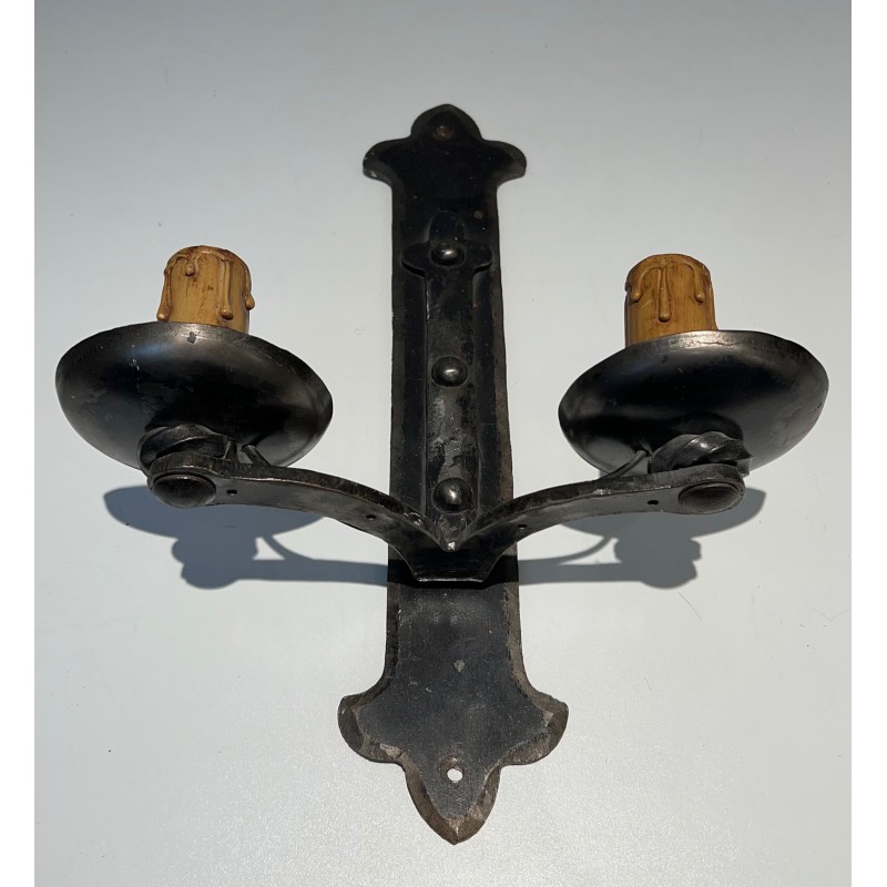 Suite de Six Appliques en Fer Forgé. Travail Français. Vers 1950