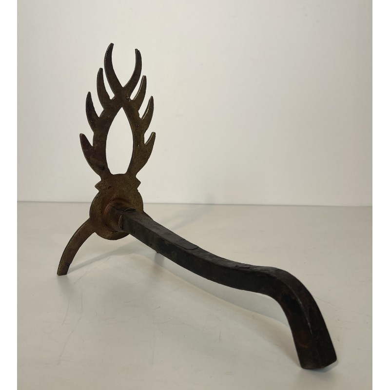 Paire de Chenets en Fer Forgé Doré dans le Goût de Garouste et Bonnetti, Travail Français, Vers 1970