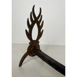 Paire de Chenets en Fer Forgé Doré dans le Goût de Garouste et Bonnetti, Travail Français, Vers 1970