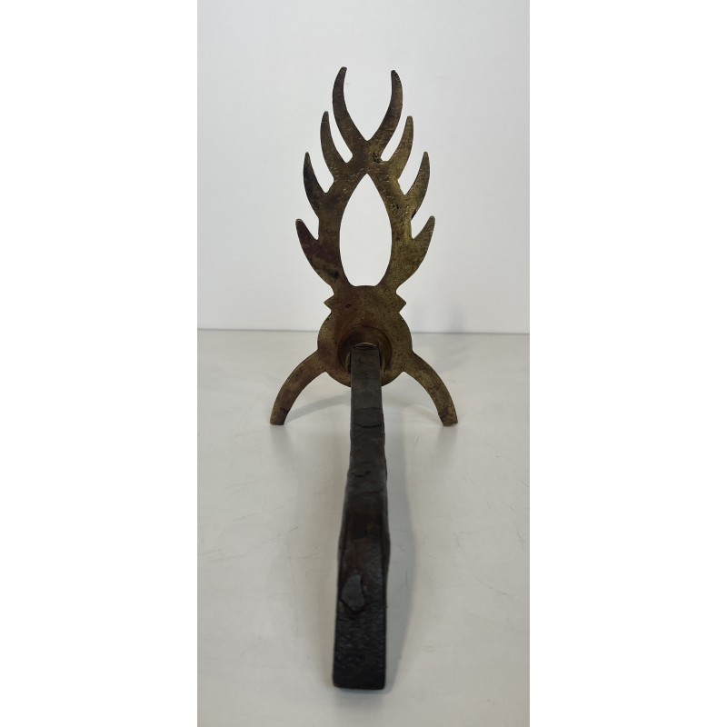 Pair of Gilt Wrought Iron Andirons in the Style of Garouste et Bonnetti, French Work, circa 1970