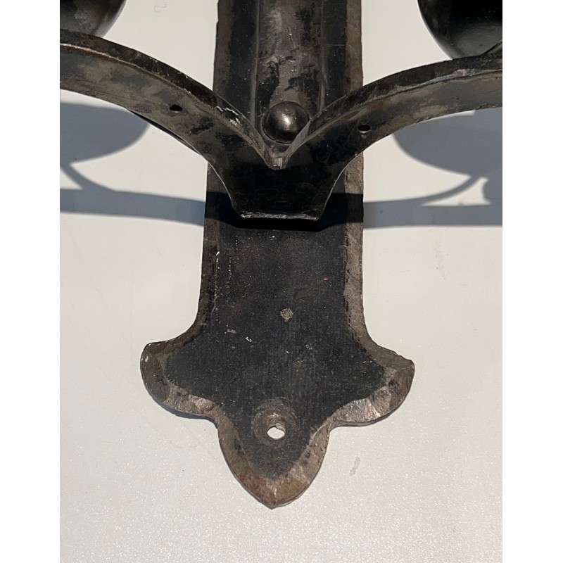 Set of Six Wrought Iron Wall Lights, French Work, circa 1950