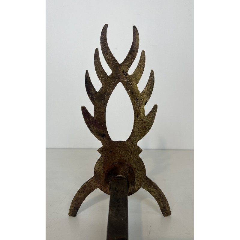 Paire de Chenets en Fer Forgé Doré dans le Goût de Garouste et Bonnetti, Travail Français, Vers 1970