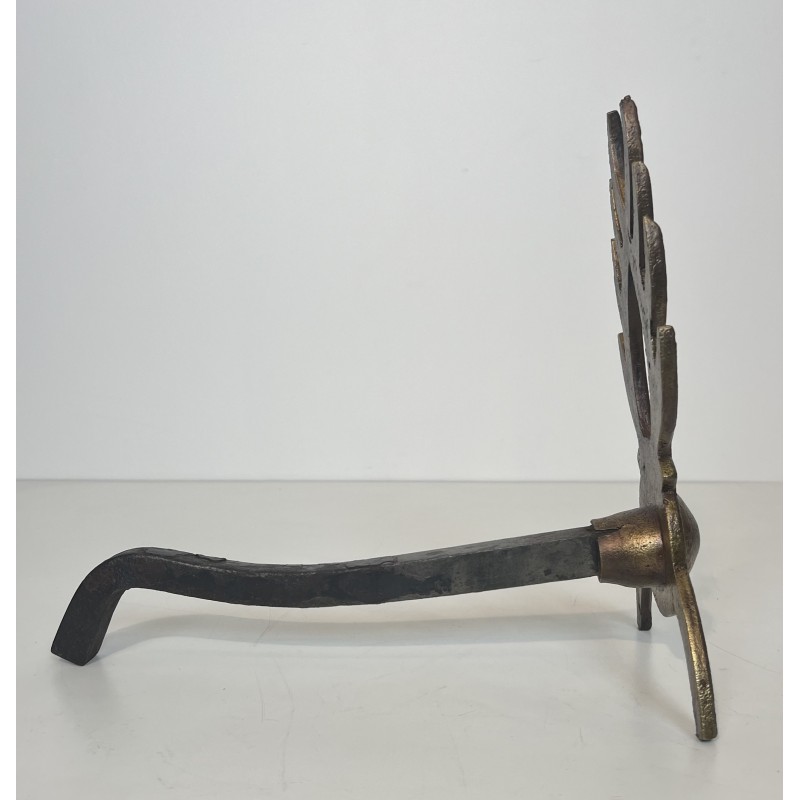 Paire de Chenets en Fer Forgé Doré dans le Goût de Garouste et Bonnetti, Travail Français, Vers 1970