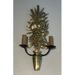 Pair of Bronze and Wrought Iron Wall Lights Representing a fruit Bowl