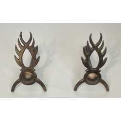 Paire de Chenets en Fer Forgé Doré dans le Goût de Garouste et Bonnetti, Travail Français, Vers 1970