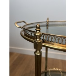 Neoclassical Style Oval Brass Drinks Trolley with Bluish Glass by Maison Jansen