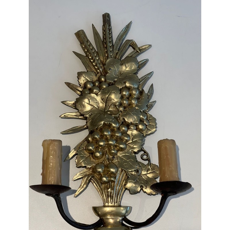 Paire d'Appliques en Bronze et Fer Forgé Représentant une Coupe de Fruits