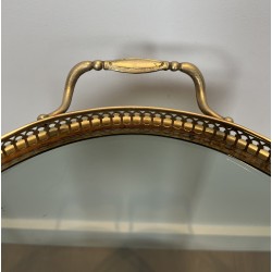 Neoclassical Style Oval Brass Drinks Trolley with Bluish Glass by Maison Jansen