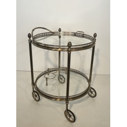 Rare Pair de Tables Roulantes Rondes en Laiton Argenté de la Maison Baguès