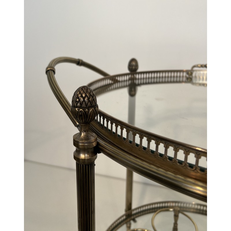Rare Pair of Round Silvered Brass Drinks Trolley by Maison Bagués