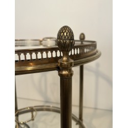 Rare Pair de Tables Roulantes Rondes en Laiton Argenté de la Maison Baguès