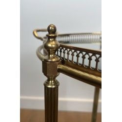 Neoclassical Style Oval Brass Drinks Trolley with Bluish Glass by Maison Jansen