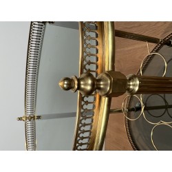 Neoclassical Style Oval Brass Drinks Trolley with Bluish Glass by Maison Jansen