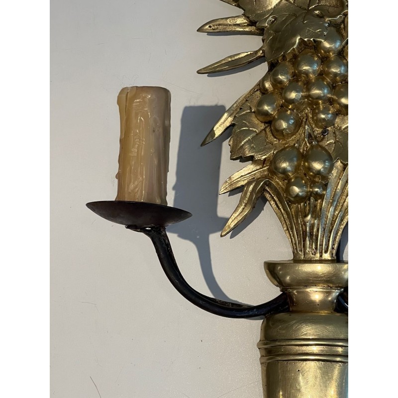 Pair of Bronze and Wrought Iron Wall Lights Representing a fruit Bowl
