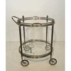 Rare Pair of Round Silvered Brass Drinks Trolley by Maison Bagués