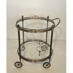 Rare Pair of Round Silvered Brass Drinks Trolley by Maison Bagués