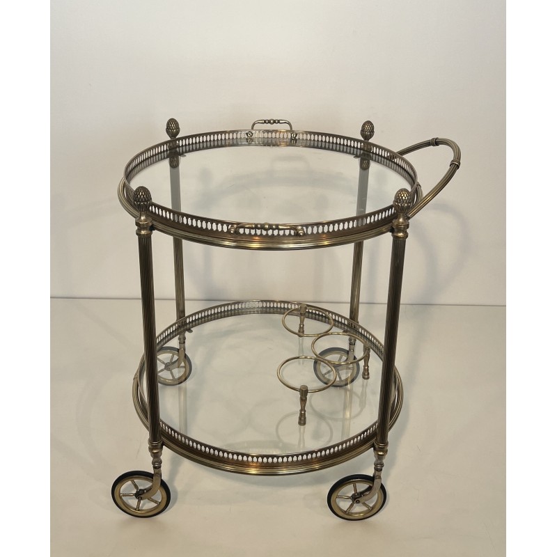 Rare Pair of Round Silvered Brass Drinks Trolley by Maison Bagués