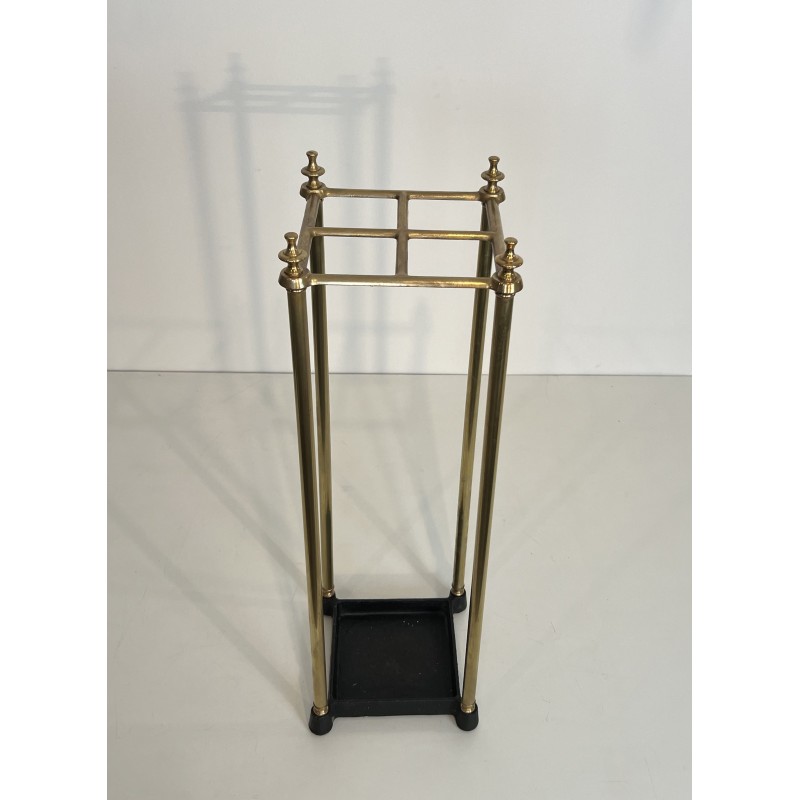 Square Brass and Cast Iron Umbrella Stand, French Work, circa 1900