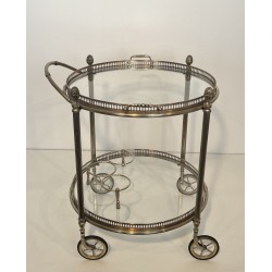 Rare Set of 3 Round Silvered Brass Drinks Trolley by Maison Bagués