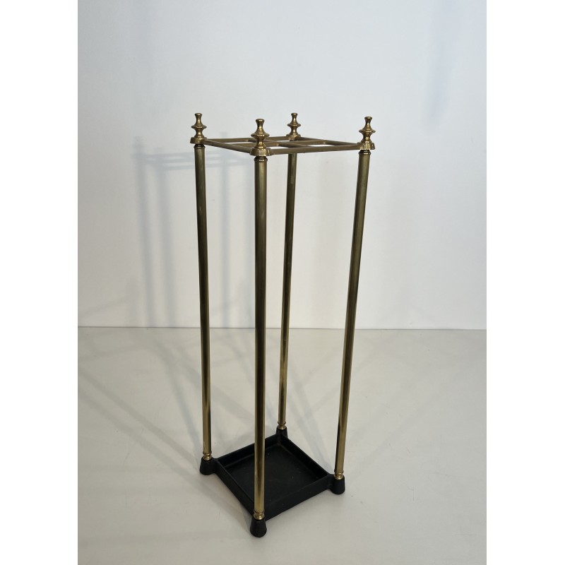Square Brass and Cast Iron Umbrella Stand, French Work, circa 1900