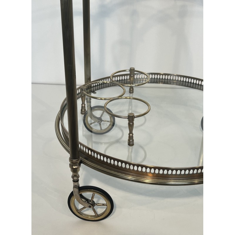 Rare Set of 3 Round Silvered Brass Drinks Trolley by Maison Bagués