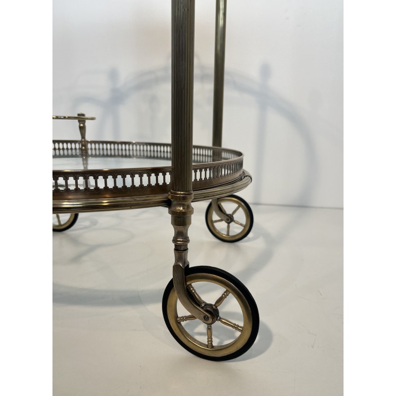 Rare Set of 3 Round Silvered Brass Drinks Trolley by Maison Bagués