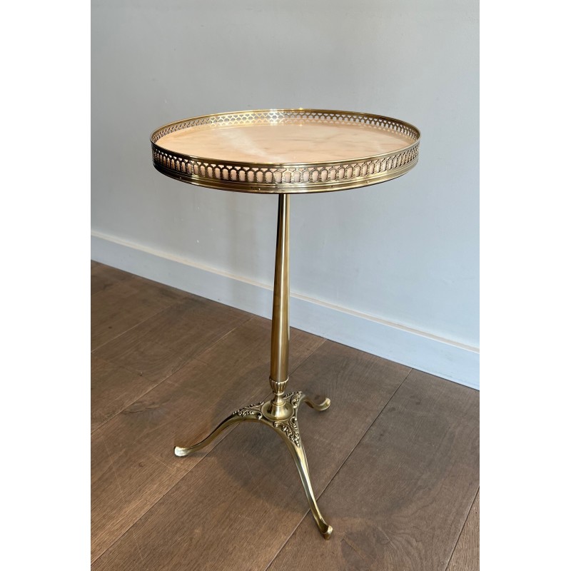 Neoclassical Brass Guéridon with Marble Top Attributed to Maison Jansen, French Work, circa 1940