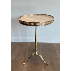 Neoclassical Brass Guéridon with Marble Top Attributed to Maison Jansen, French Work, circa 1940