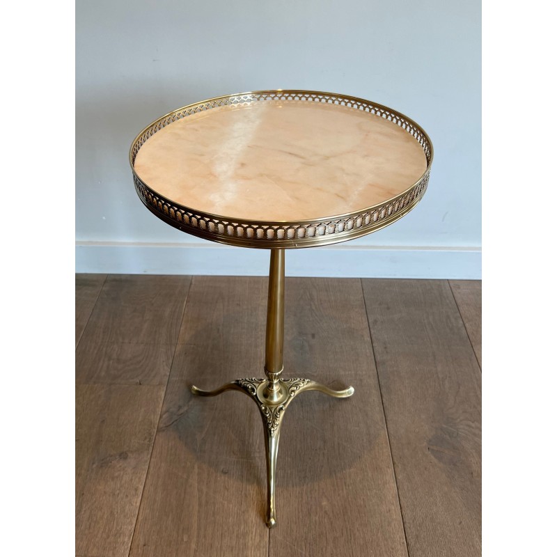 Neoclassical Brass Guéridon with Marble Top Attributed to Maison Jansen, French Work, circa 1940